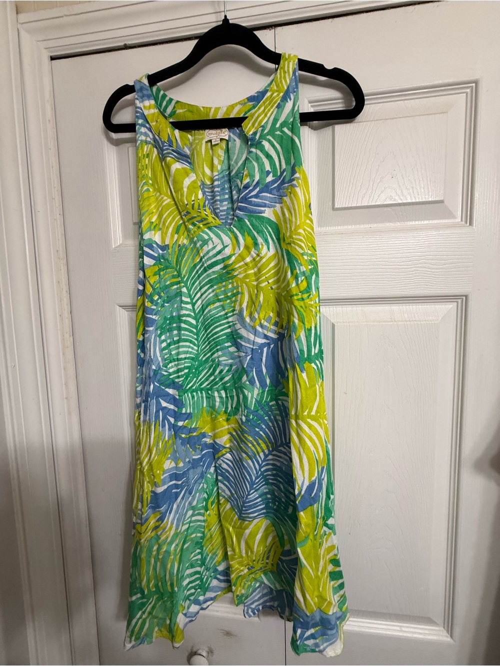 Mud Pie Tropical Leaf Shift Dress in Lime, Aqua & Blue